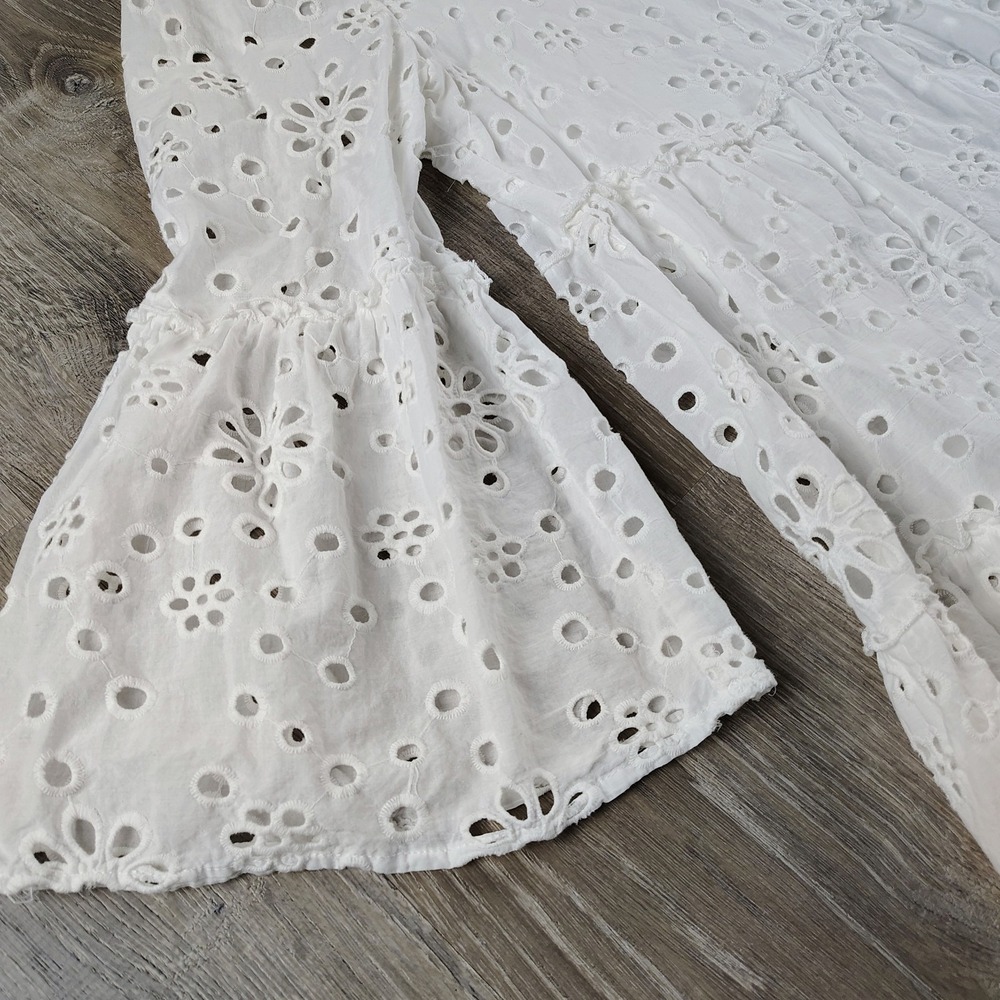 Mud Pie Women's Medium Eyelet White Mini Dress Tunic Top Boho Cowgirl Festival - Picture 8 of 8
